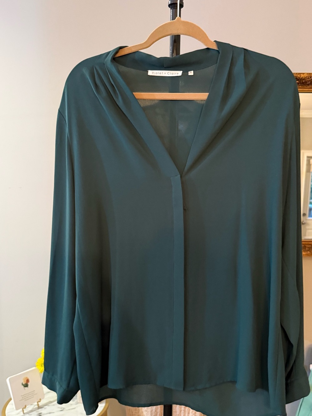 Violet & Claire Deep Teal Green V-Neck Blouse
